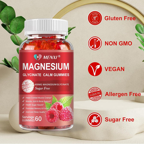 Magnesium Gummies 600mg per Serving - Magnesium Glycinate 400mg and L-Threonate 200mg, Sugar Free Supplement