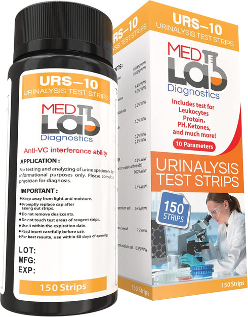10 Parameter Urine Test Strips for Urinalysis (150 Count) in Sealed Pouches, Tests for Ketosis, pH, Protein & More