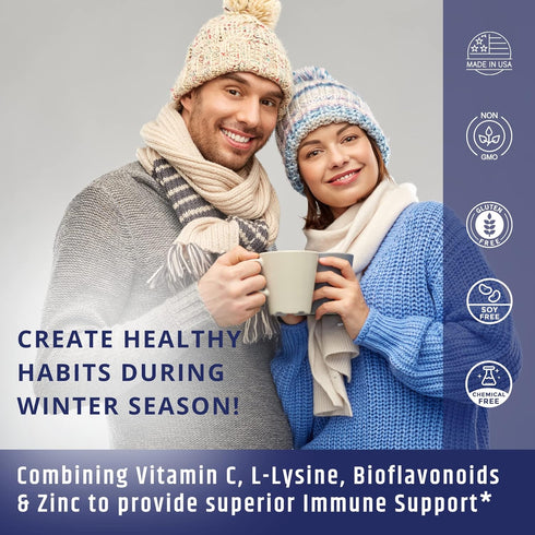 Vitamin C 1000mg Complex with L-Lysine 500mg, Zinc Gluconate 12mg, Bioflavonoids 300mg, Doctor Formulated Supplements
