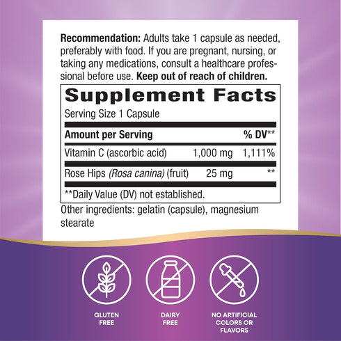 Nature's Way Vitamin C with Rose Hips Extra Strength, 1000 mg per Serving for Immune Support.
