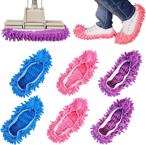 6 Pcs Shoes Cover Duster: Reusable Microfiber Dust Mops, Multi-Purpose Floor Cleaning Slippers for Home and Office