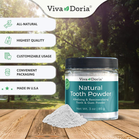 Viva Doria Natural Tooth Powder | Remineralizing Teeth Whitening Powder | Refreshing Mint Flavor | 3 Oz Glass Jar