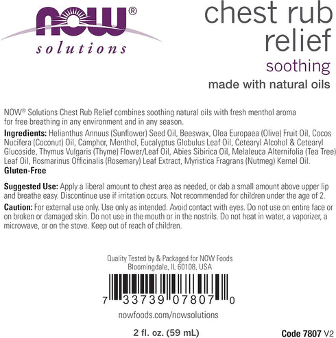 NOW Foods Solutions Chest Rub Relief - Soothing Natural Oils and Menthol Aroma, 2-Ounce