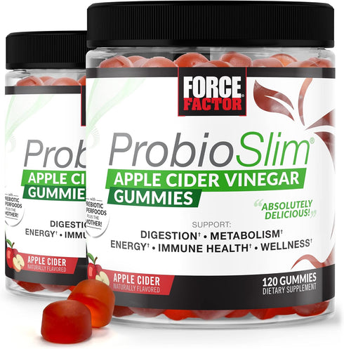 FORCE FACTOR ProbioSlim Apple Cider Vinegar Gummies, Organic LactoSpore Prebiotics to Support Digestion, Metabolism,