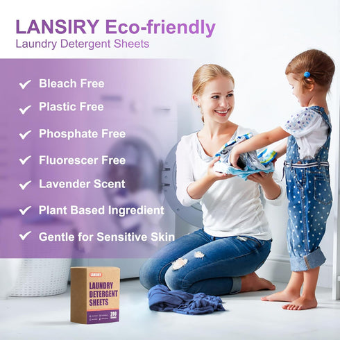 Laundry Detergent Sheets, 200 Loads, Lavender Scent, Compact, Lightweight, Eco-Friendly, Hypoallergenic, Portable