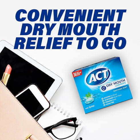 Lozenges 36 2 ACT Dry Mouth with Xylitol, Soothes, Moisturizes & Freshens, Soothing Mint, Value Size, ct., pk