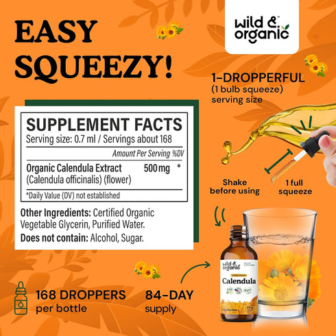 Immune 4 oz Wild & Organic Calendula Flowers Supplement - & Antioxidant Support - Add to Tea Extract Drops - Calendula