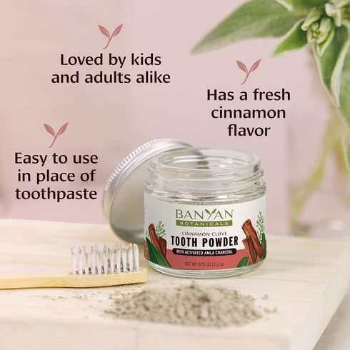Banyan Botanicals Cinnamon Clove Tooth Powder, Ayurvedic Fluoride-Free Toothpaste Alternative, 0.75oz, Vegan