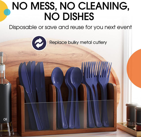 Heavy Duty Navy Plastic Forks, 50 Pcs Disposable Cutlery, Navy Plastic Silverware, Navy Disposable Flatware