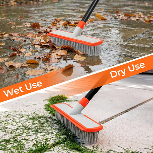 MAVRIZ Stainless Steel Concrete Brush with Long Handle - Heavy Duty Deck Brush for Concrete Cleaning, Outdoor Broom