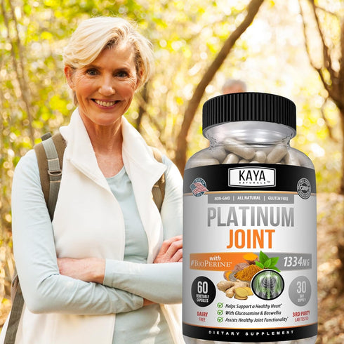 Kaya Naturals Platinum Joint | 60 Capsules with Bioperine, Glucosamine, Turmeric for Joint Support