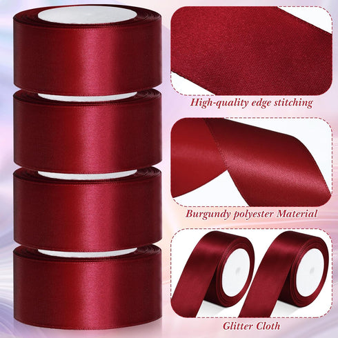4 Rolls Satin Ribbon for Wedding Invitations 2 Inches Wide x 96 Yards Burgundy for Gift Wrapping, Crafts, Decoration