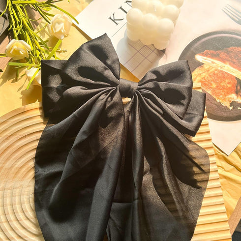 MHDGG 5Pcs Silky Satin Hair Bows - Oversized Long Tail Clips for Women in 5 Colors
