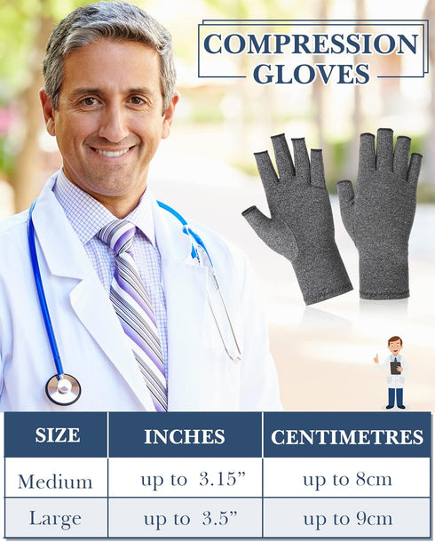 SATINIOR 5 Pairs Arthritis Compression Gloves, Fingerless Pain Relief Gloves for Men and Women