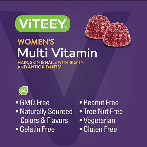 Womens Multivitamin Gummies - 12 in 1 Essential Daily Vitamins & Minerals, Immune Support - Raspberry Flavored.