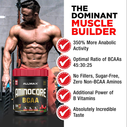 ALLMAX Nutrition AMINOCORE BCAA Powder, 8.18 Grams Amino Acids, Intra and Post Workout Recovery Drink, Gluten Free,