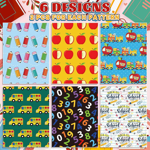 JarThenaAMCS 12 Sheets Back to School Wrapping Paper, Flat Folded Gift Wrap Paper with 6 Designs for Classroom Party