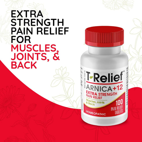 T-Relief Extra Strength Pain Relief with Arnica +12 Natural Actives for Back Pain, 100 Tablets