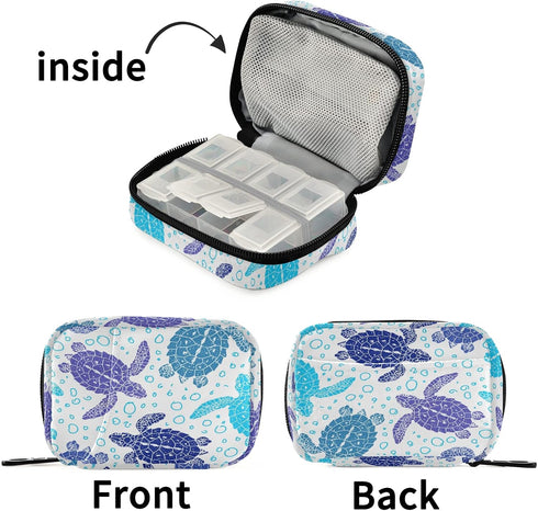 Naanle 7 Vintage Sea Turtle Pill Box Day Pill Case Travel Pill Organizer Bag with Zipper Portable Weekly Case Compact