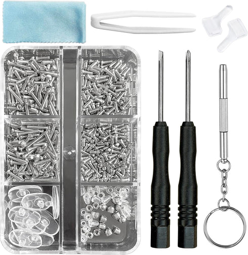 PTSLKHN Eyeglass Repair Kit, 15 Types Screws for Eyeglasses, Essential Tool for Frame, Hinge, and Nose Pad Repairs