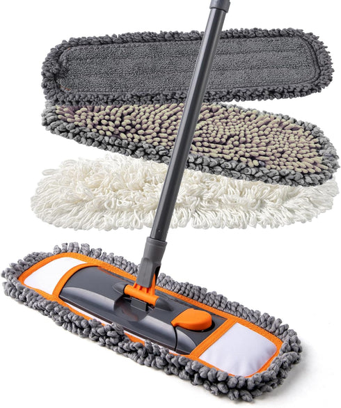 Mops for Floor Cleaning, 3 Washable Mop Pads, Extendable 55” Long Handle, Multifunction Dust Mop for Hardwood, Tile