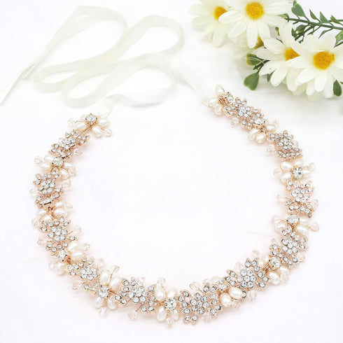 Oriamour Bridal Headpiece, Flower Design Wedding Headband Hair Accessories (Rose Gold)