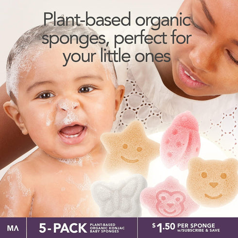 Konjac Baby Sponge for Bathing, Natural Cute Shapes, Kids Bath Sponges for Infants, 5pcs Set