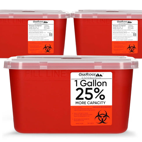 Oakridge Products Large Sharps Container for Home Use, 1 Gallon (3-Pack), Biohazard Needle Disposal