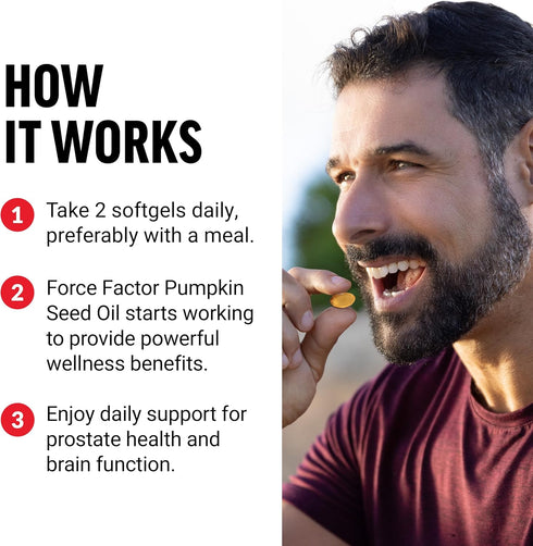 FORCE FACTOR Pumpkin Seed Oil Capsules, Phytosterols Supplement with Essential Fatty Acids, 100 Softgels