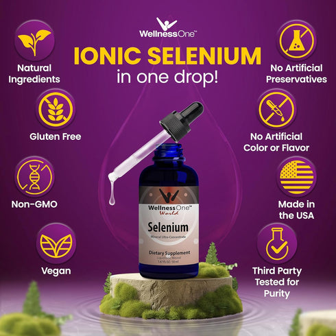 Liquid Selenium Supplement - Ionized Liquid Drops 70 mcg - Antioxidant, Immune & Cardiovascular Support - 1.67 fl oz,