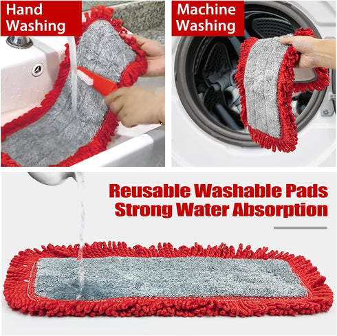 JEHONN Floor Mop - Dry Wet Flat Dust Mops with Microfiber & Chenille Pads for Hard Wood, Laminate, Tile