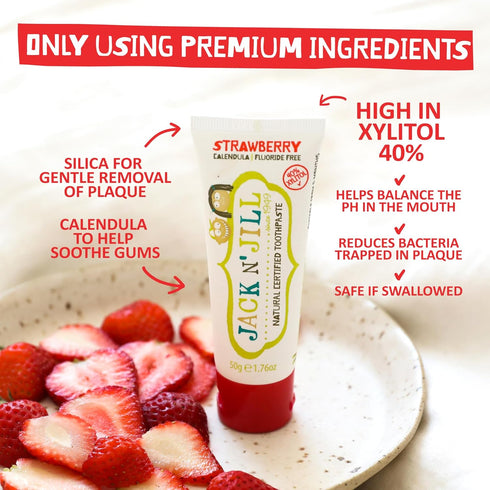 Jack N' Jill Tooth Buddy Combo Pack: Toddler Toothbrush & Strawberry Toothpaste Kit - Organic Fruit Flavor