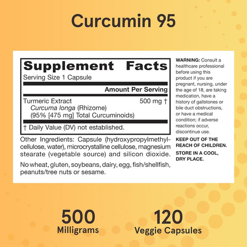 Jarrow Formulas Curcumin 95 500 mg, Turmeric Curcumin Extract for Antioxidant Support, 120 Veggie Capsules