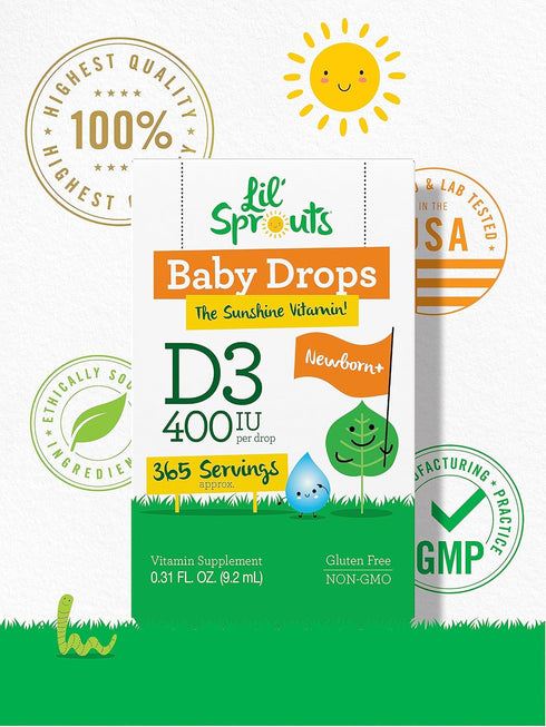 Carlyle Baby Vitamin D3 400 IU Liquid Drops, .31oz (9.2 mL), 1 Year Supply (365 Servings), Vegetarian, Non-GMO