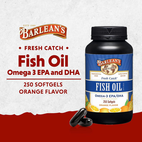 Barlean's Omega 3 Fish Oil Supplements, 600mg Fish Oil Pills, Softgels for Joint, Brain, Heart Health, 250 Count