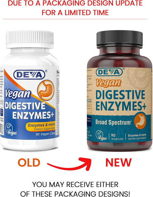 DEVA Vegan Vitamins Digestive Enzymes Plus Supplement - A Unique Blend of Enzymes & Herbs - 90 Capsules, 1-Pack
