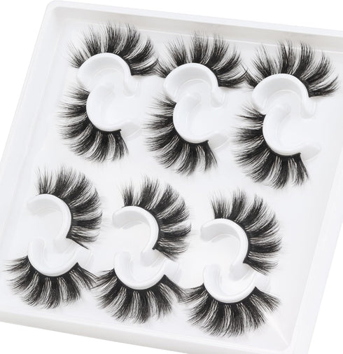 Losha Lashes 6 Pairs Fluffy False Eyelashes – 20mm Long Dramatic Faux Mink Strip 5D Lashes Pack for Makeup
