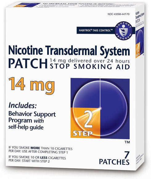 Habitrol Nicotine Transdermal System Patch, Stop Smoking Aid, Step 2 (14 mg), 7 Patches, 1 Week Kit