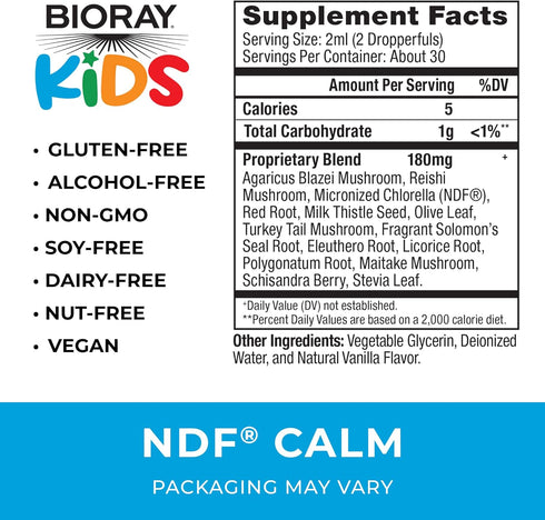 BIORAY Kids NDF Calm, Vanilla - 2 fl oz - Nourish the Liver & Remove Toxins - Non-GMO, Vegan, Gluten Free