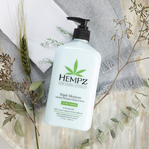 HEMPZ Triple Moisture Body Moisturizer, 17 Oz - Hydrating Lotion with Minerals, Vitamin C, & Hempseed Oil