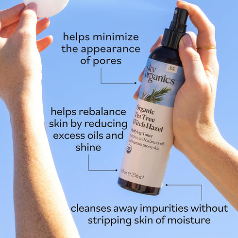 Sky Organics Organic Tea Tree & Witch Hazel for Face - Purifying Facial Toner to Hydrate, Soothe, Cleanse and Balance