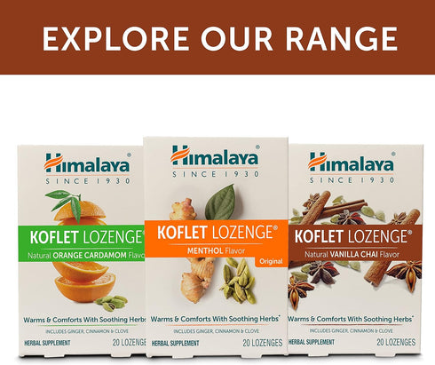 Himalaya Koflet Lozenges, Vanilla Chai Flavor, Natural Herbal Cough Drop, 130 mg, 20 Lozenge