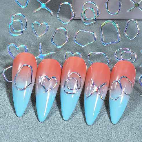 Silver Nail Art Stickers, Sun Moon Star Heart Line Flower Self-Adhesive 3D Nail Transfer Decals for Women