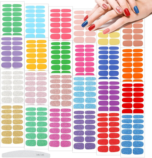 Maitys 336 Pieces Self Adhesive Gel Nail Decal Manicure Kits with File, 24 Sheets Nail Stickers for Women Girls (Bright