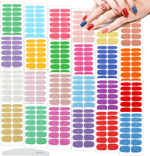 Maitys 336 Pieces Self Adhesive Gel Nail Decal Manicure Kits with File, 24 Sheets Nail Stickers for Women Girls (Bright