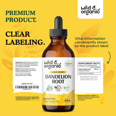 Dandelion Tincture - Alcohol-Free Liver Supplement with Organic Dandelion Root - 4 fl oz for Liver Health