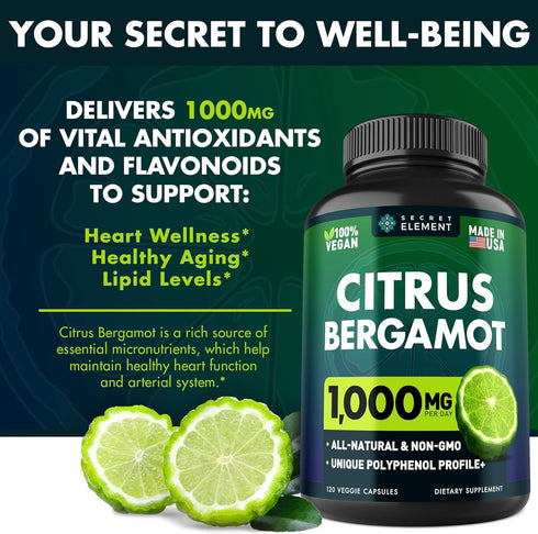 Citrus Bergamot Extract 1000mg - Citrus Bergamot Supplement for Heart, Immune System Support, and Healthy Aging - Pure, Vegan Bergamot Capsules