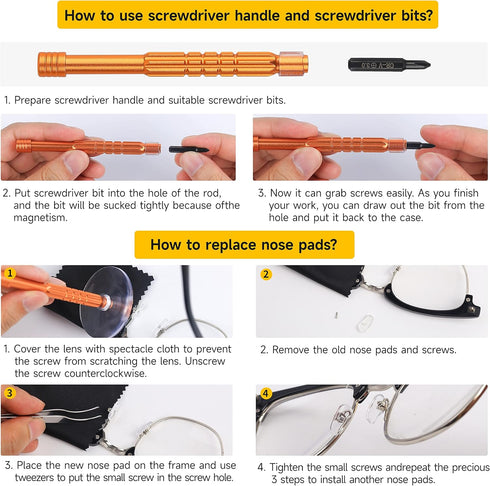 Upgraded All-in-One Magnetic Eyeglass Repair Kit, 12 Screwdriver Bits, Nose Pads, Screws, and Tweezer