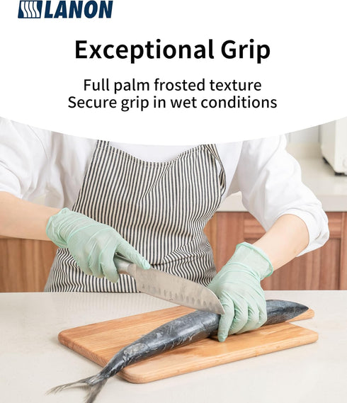 LANON 5 mil Vitamin-E Coated Latex Disposable Gloves, Food-Contact Grade, Green, Small