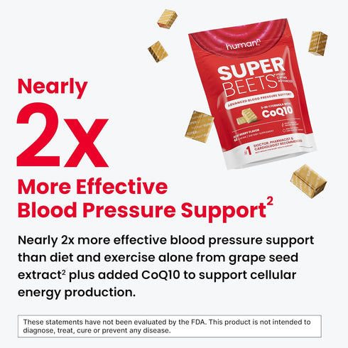 humanN SuperBeets Heart Chews - 100mg CoQ10 with Beetroot & Grape Seed Extract, 60 Count